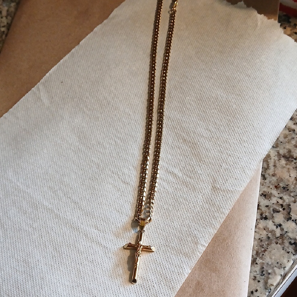 Men's Gold Tone Crucifix Necklace